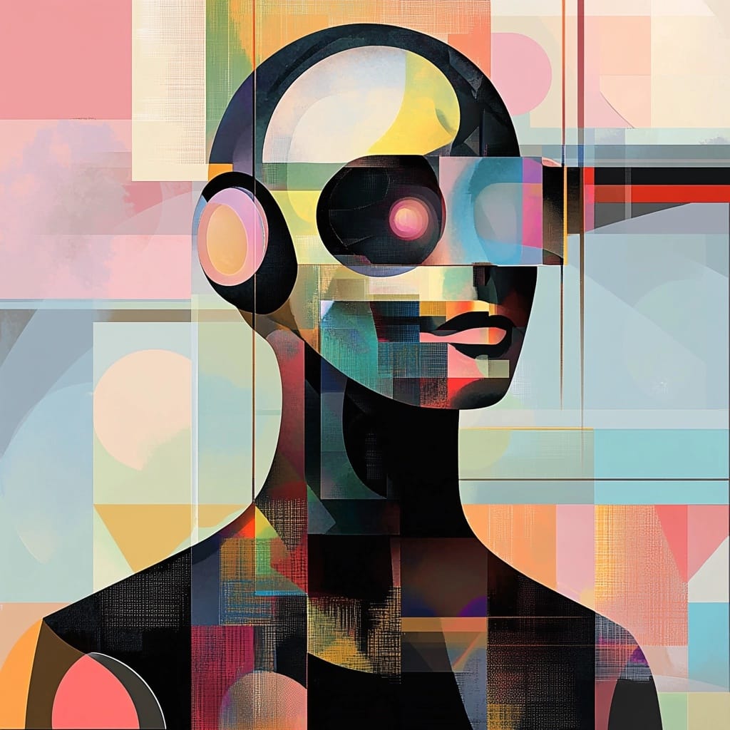 Abstract fine art depiction of an artificial intelligence-powered personal assistant. 